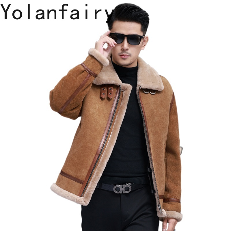 Men'S Fashion Zipper Jacket - YOLANFAIRY 고품질 진짜 양가죽 재킷 남성