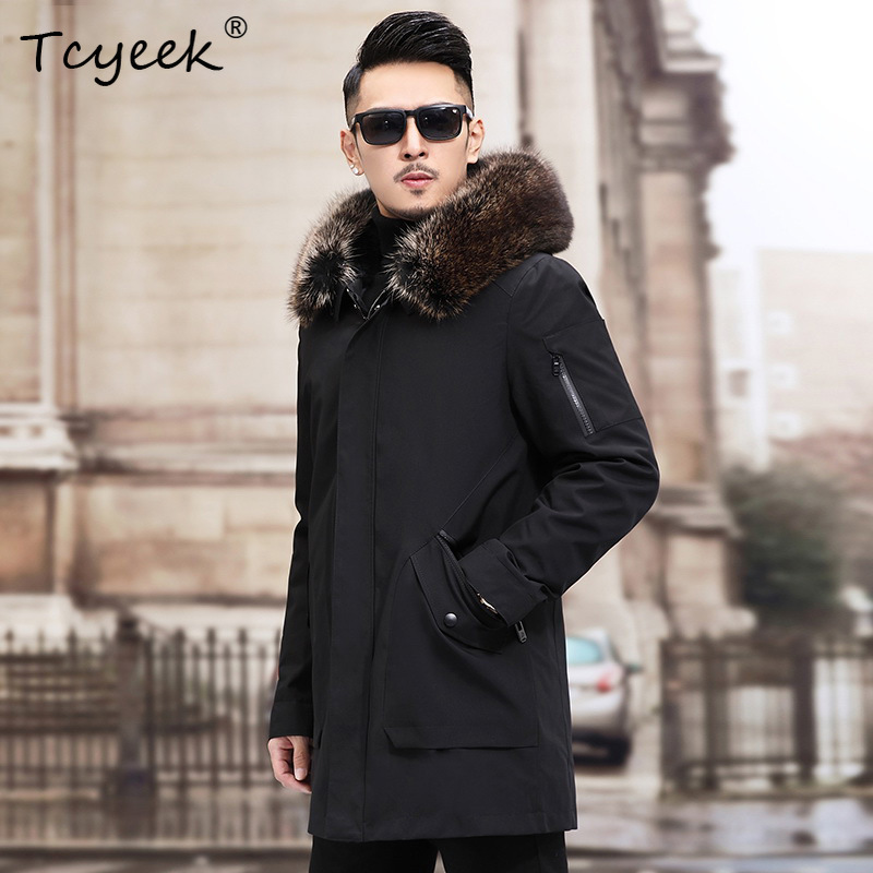 Men'S Fashion Zipper Jacket - Tcyeek 슬리버 폭스 퍼 칼라 겨울