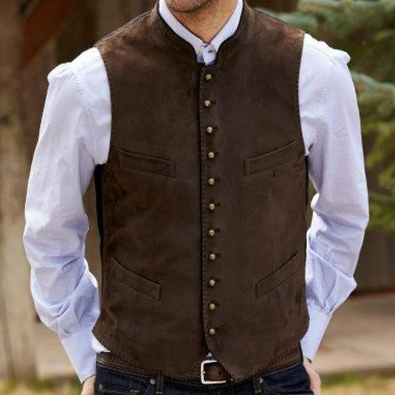 Formal Waistcoat Vest - 남성 조끼 커피 스웨이드 벨벳 싱글