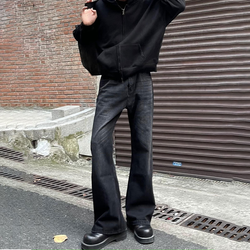 Men'S Fashion Jeans And Boots - 남성 블랙 솔리드 컬러 스트레이트 심플