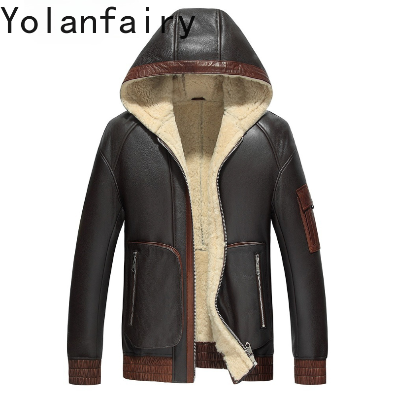 Men'S Fashion Zipper Jacket - YOLANFAIRY 천연 양모 모피 코트 남성
