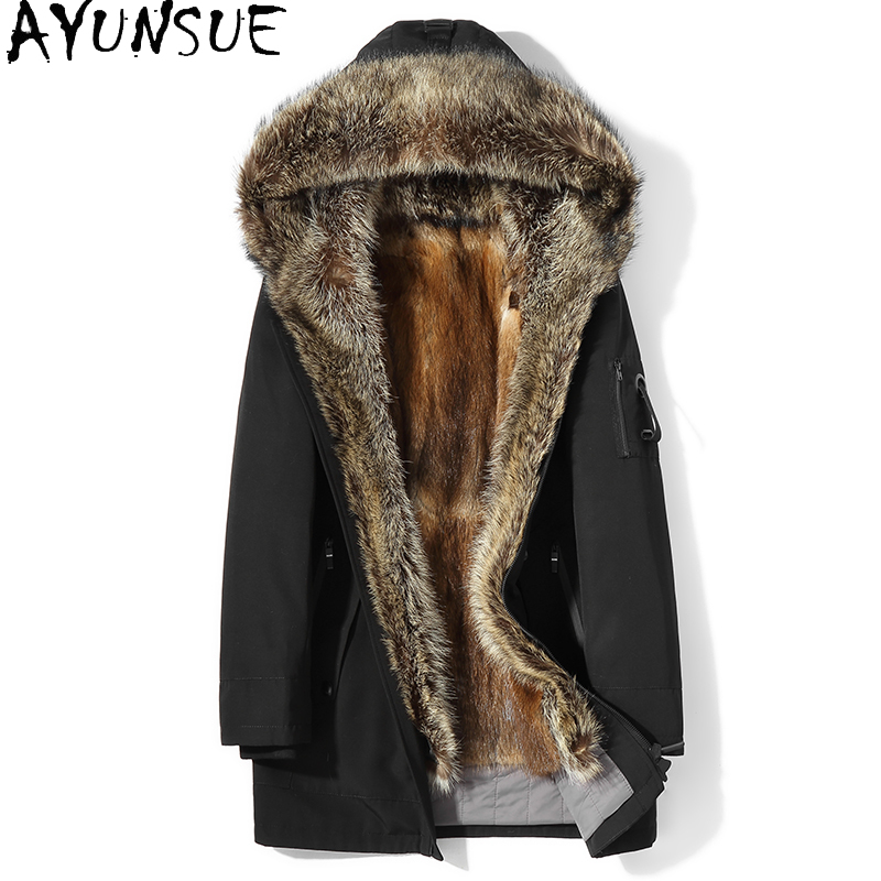 Men'S Fashion Zipper Jacket - AYUNSUE 패션 따뜻한 남성용 천연 모피