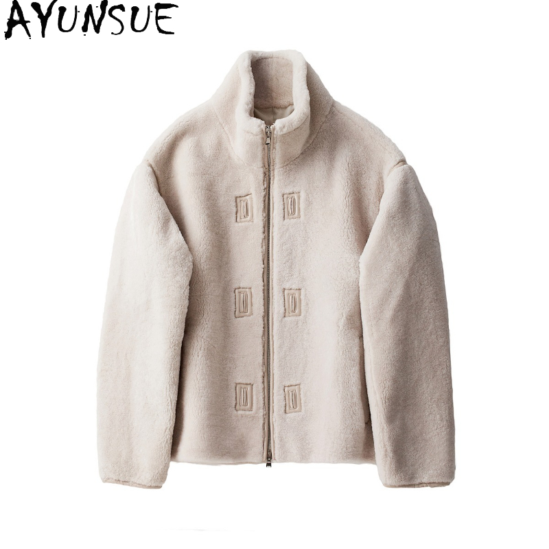 Men'S Fashion Zipper Jacket - AYUNSUE 천연 메리노 양 Shearling 자켓