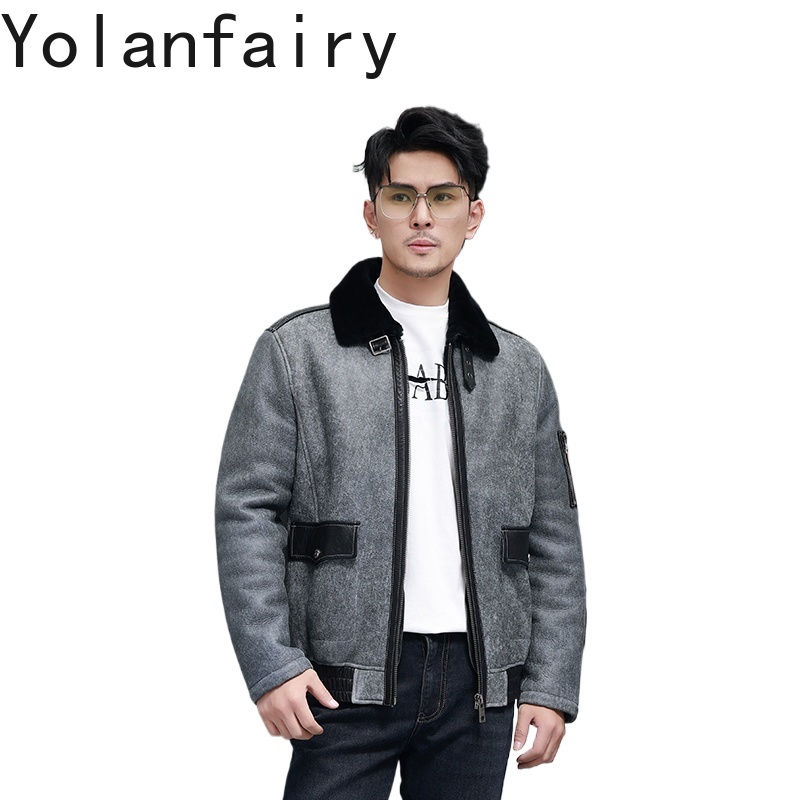 Men'S Fashion Zipper Jacket - YOLANFAIRY 짧은 천연 모피 코트 남자