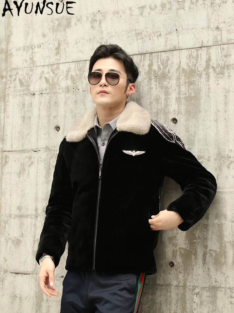 Men'S Fashion Zipper Jacket - AYUSNUE 천연 밍크 코트 남성 고급