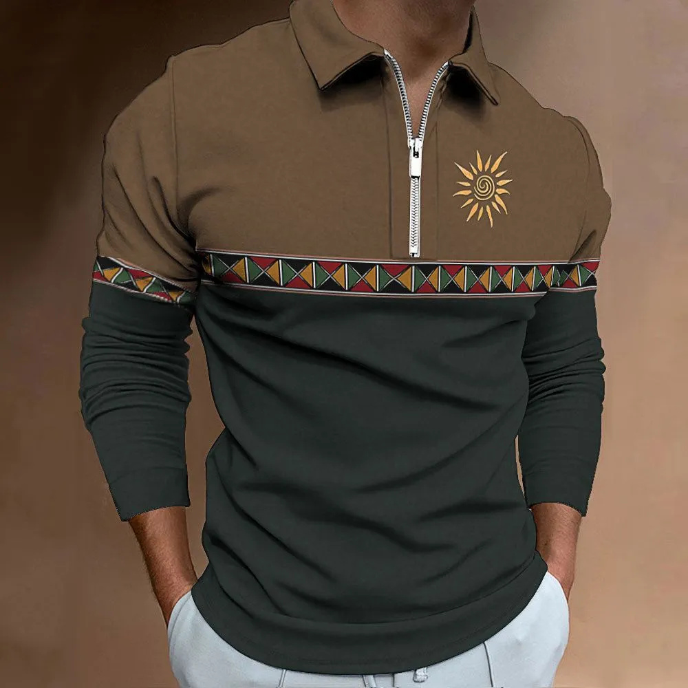 Men'S Fashion Golf Clothing - 남성용 레트로 컬러 블로킹 프린트 폴로