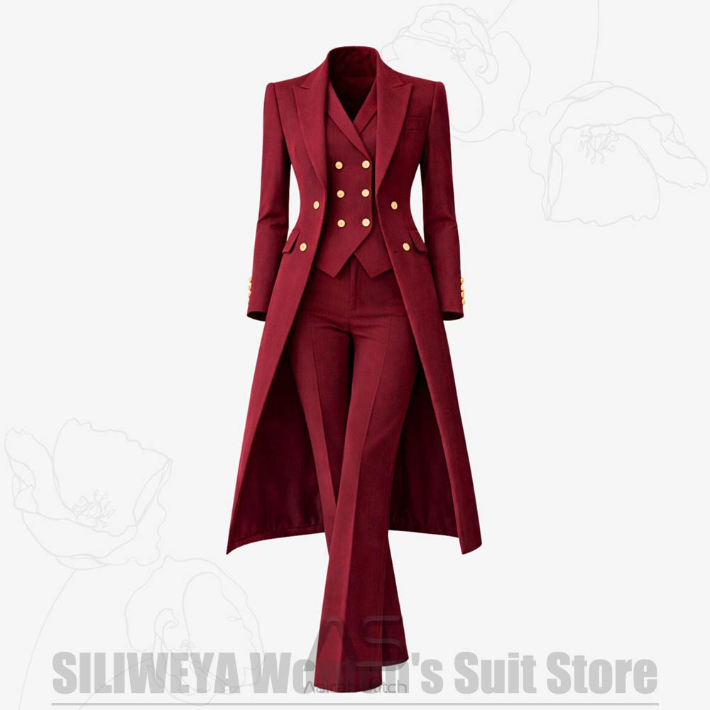 Formal Waistcoat Vest - 여성 정장 3피스 더블 브레스티드 롱