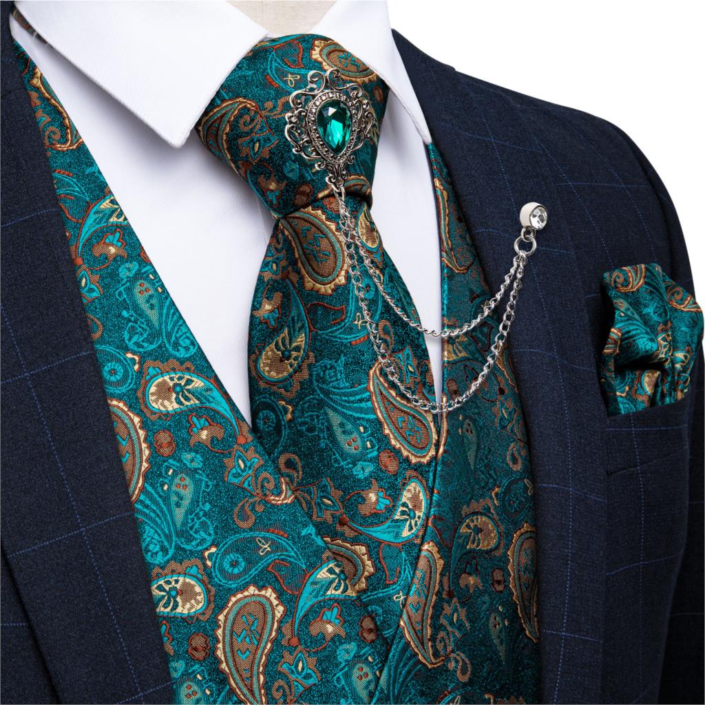 Formal Waistcoat Vest - 새로운 청록색 페이즐리 무늬 정장 조끼