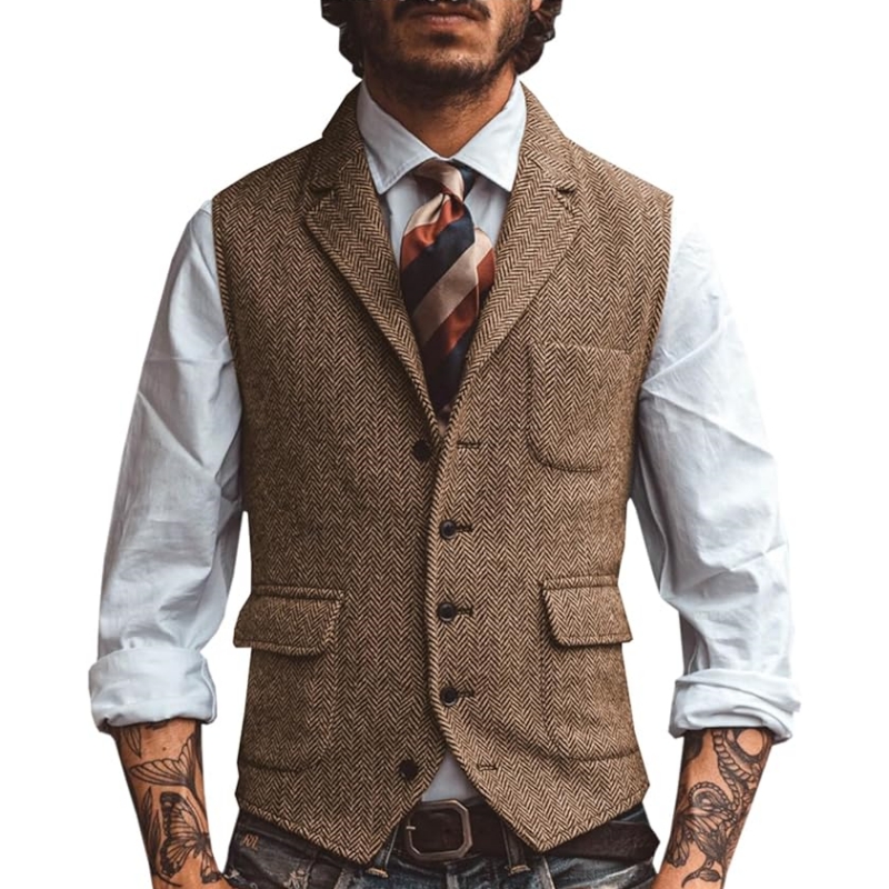 Formal Waistcoat Vest - 새로운 V넥 라펠 남성 정장 조끼