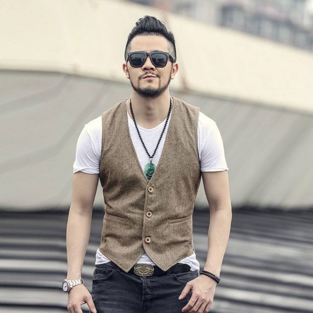 Formal Waistcoat Vest - V넥 남성 린넨 조끼 싱글 브레스티드