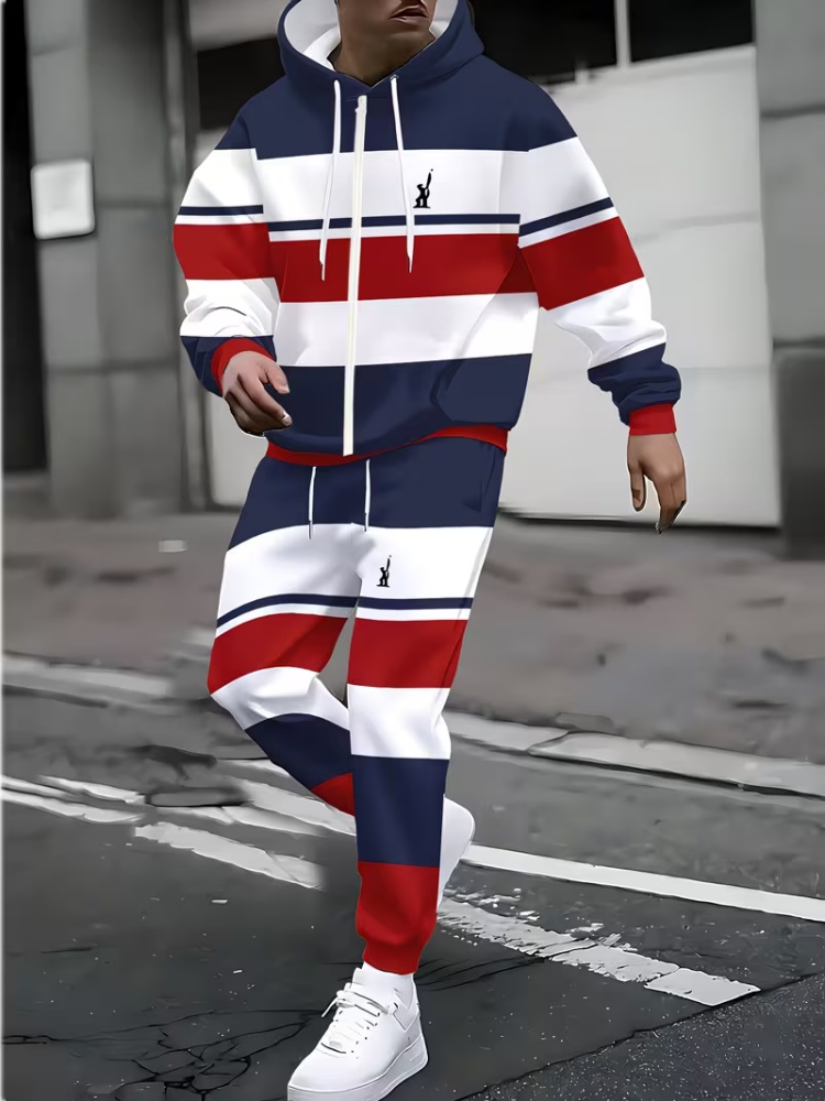 Men'S Fashion Zipper Jacket - 남성용 지퍼업 후드 트랙수트 세트 패션
