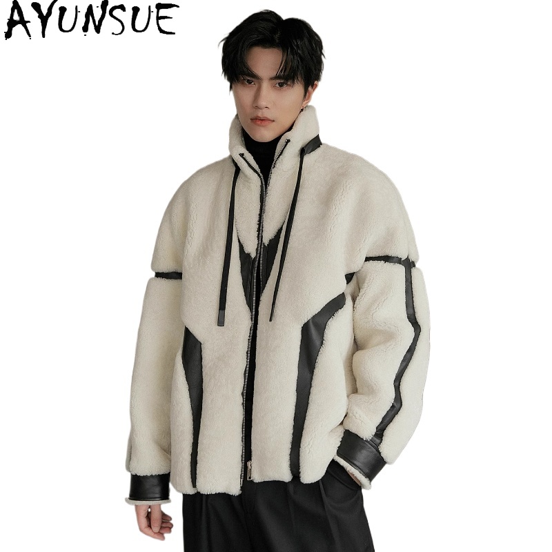 Men'S Fashion Zipper Jacket - AYUNSUE 럭셔리 천연 모피 코트 남자