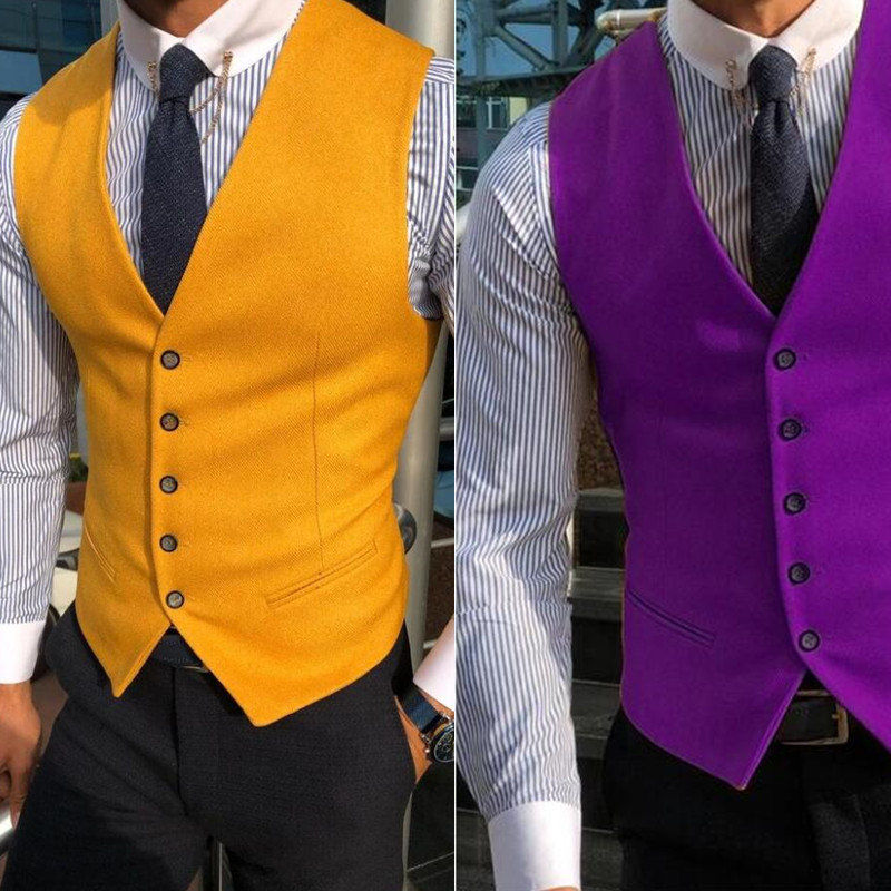Formal Waistcoat Vest - 남성용 클래식 면 혼방 조끼, 슬림핏