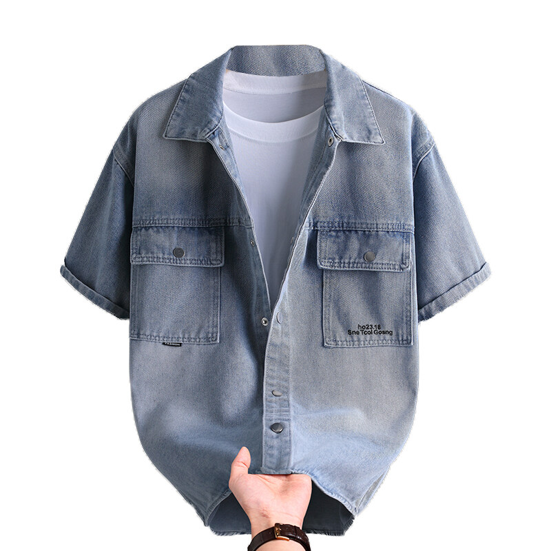 남성 데님 셔츠 여름 패션 솔리드 컬러 통기성 면 혼방 - Mens Fashion Urban 리뷰 및 가격