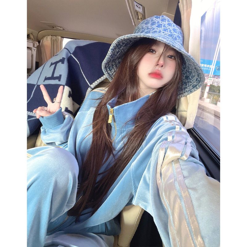 고급 연청 골드 벨벳 긴팔 재킷, 스트라이프 와이드 레 - Men'S Fashion Zipper Jacket 리뷰 및 가격