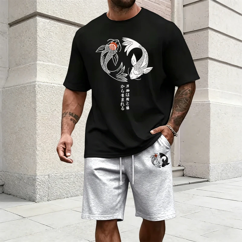 일본 음양 패턴 남성 운동복 코튼 티셔츠 및 스포츠 반 - Mens Fashion Urban 리뷰 및 가격