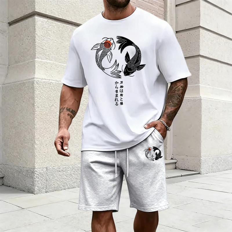 일본 음양 패턴 남성 운동복 코튼 티셔츠 및 스포츠 반 - Mens Fashion Urban 리뷰 및 가격