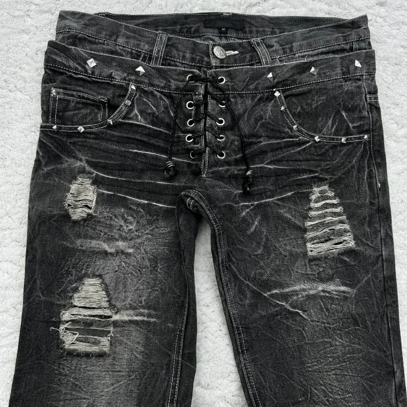 패셔너블한 하이 스트리트 더블 웨이스트 레이스업 마이크 - Men'S Fashion Jeans And Boots 리뷰 및 가격