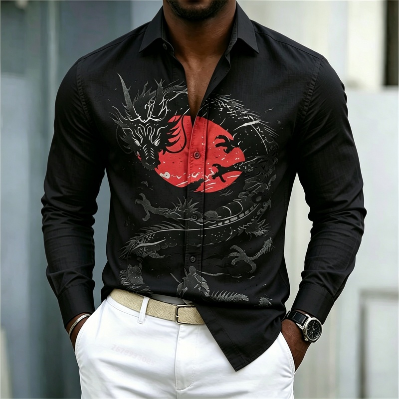 2026 신상 남성 셔츠 화이트 블랙 레드 배색 드래곤 - Men'S Fashion And Style 리뷰 및 가격