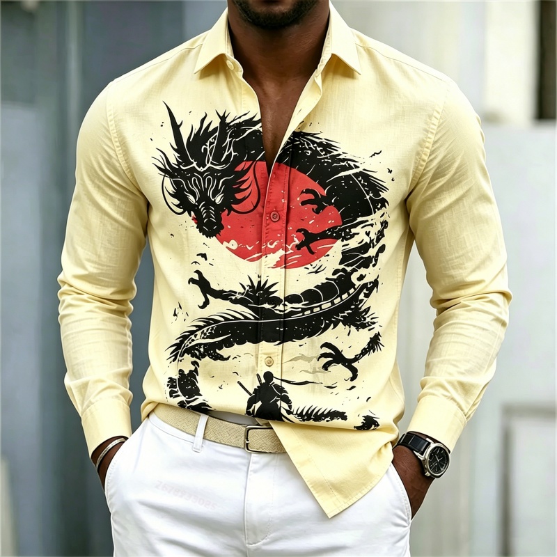 2026 신상 남성 셔츠 화이트 블랙 레드 배색 드래곤 - Men'S Fashion And Style 리뷰 및 가격