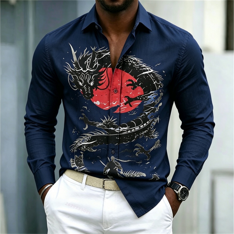 2026 신상 남성 셔츠 화이트 블랙 레드 배색 드래곤 - Men'S Fashion And Style 리뷰 및 가격