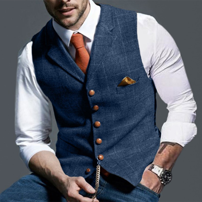 패션 남자 조끼 옷깃 트위드 격자 무늬 v 넥 양복 조 - Formal Waistcoat Vest 리뷰 및 가격