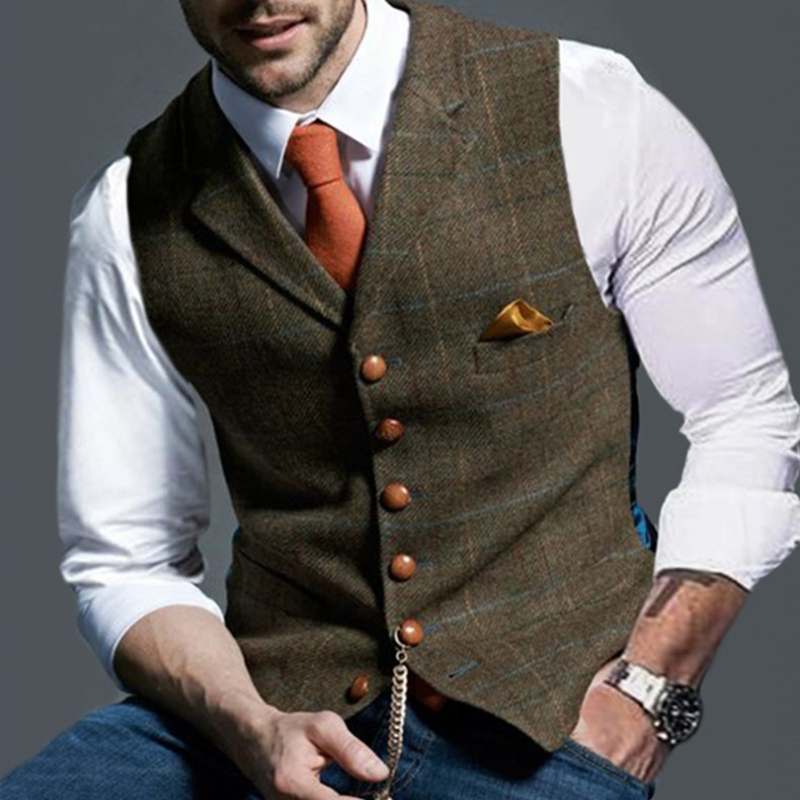 패션 남자 조끼 옷깃 트위드 격자 무늬 v 넥 양복 조 - Formal Waistcoat Vest 리뷰 및 가격