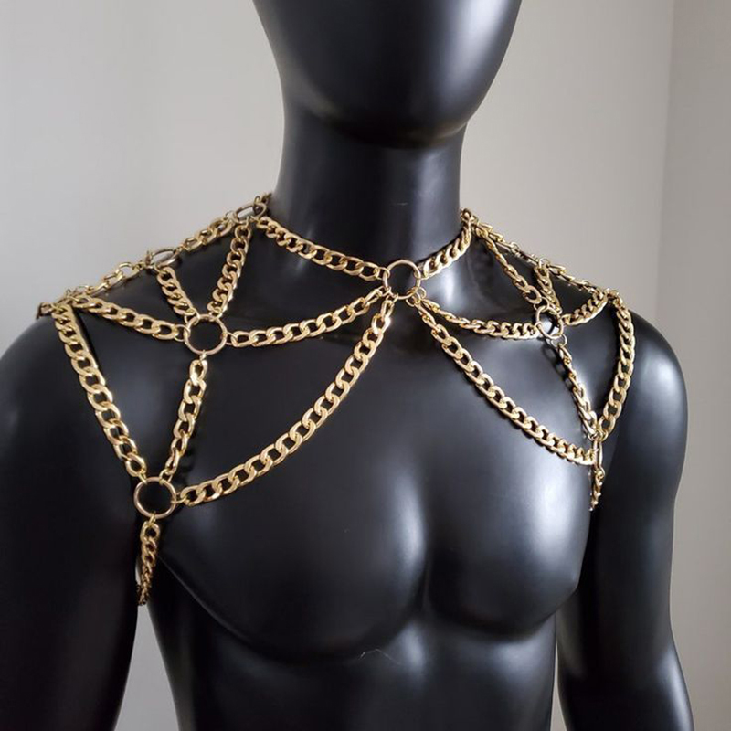 펑크 남자 어깨 바디 체인 백 금속 목걸이 바디 쥬얼리 - Men'S Fashion Gold Chain 리뷰 및 가격