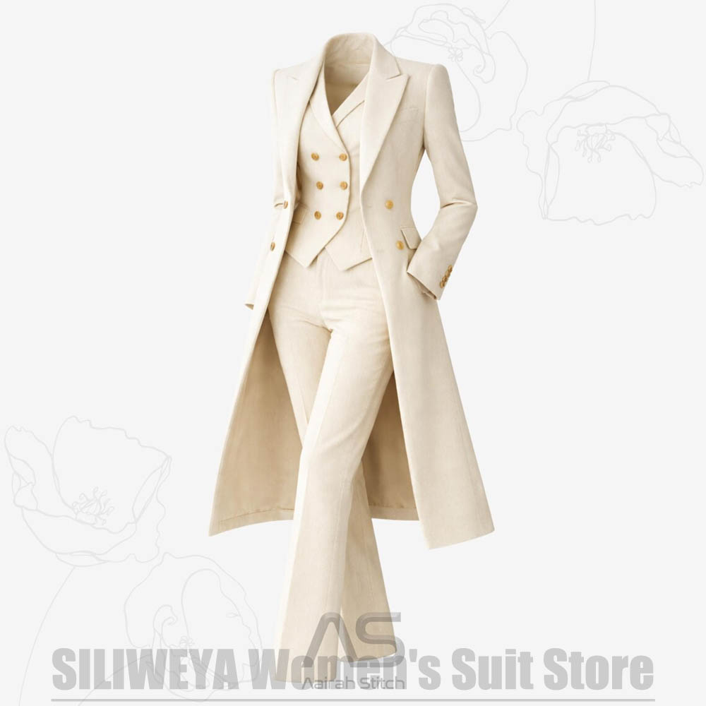 여성 정장 3피스 더블 브레스티드 롱 코트 베스트 팬츠 - Formal Waistcoat Vest 리뷰 및 가격
