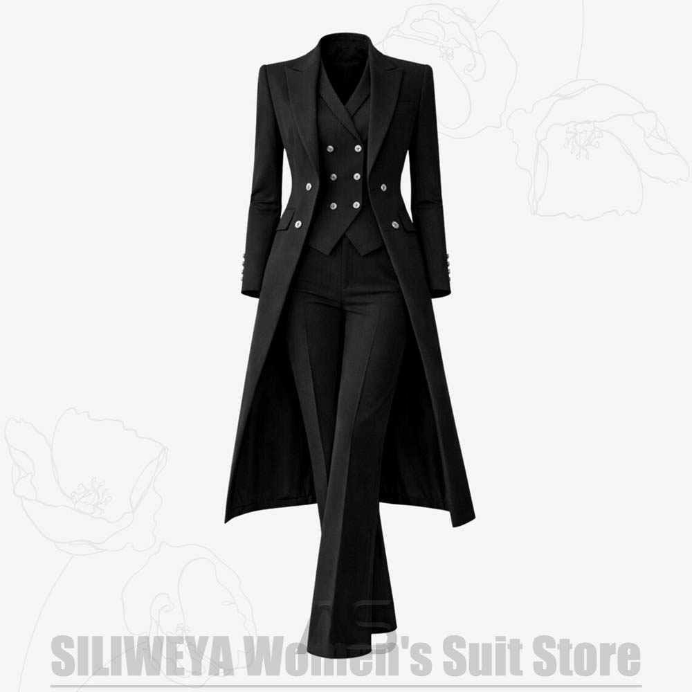 여성 정장 3피스 더블 브레스티드 롱 코트 베스트 팬츠 - Formal Waistcoat Vest 리뷰 및 가격