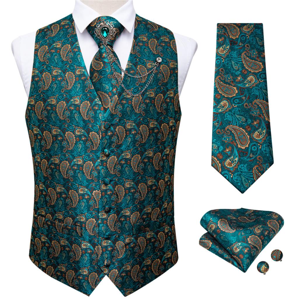 새로운 청록색 페이즐리 무늬 정장 조끼 남성 정장 조끼 - Formal Waistcoat Vest 리뷰 및 가격