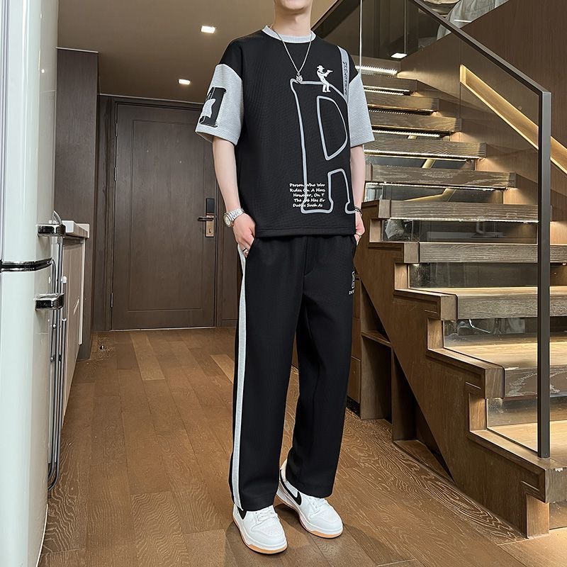 여름 패션 트렌디 프린트 반팔 티셔츠 스포츠 세트 남성 - Men'S Fashion Plus 리뷰 및 가격