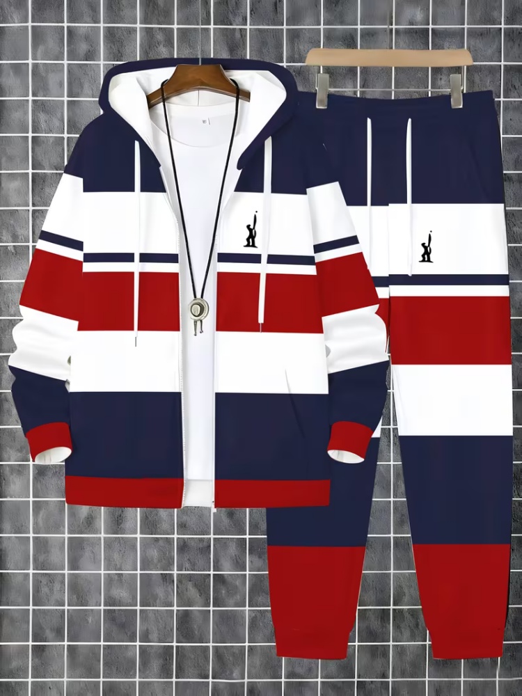남성용 지퍼업 후드 트랙수트 세트 패션 컬러 블록 후드 - Men'S Fashion Zipper Jacket 리뷰 및 가격