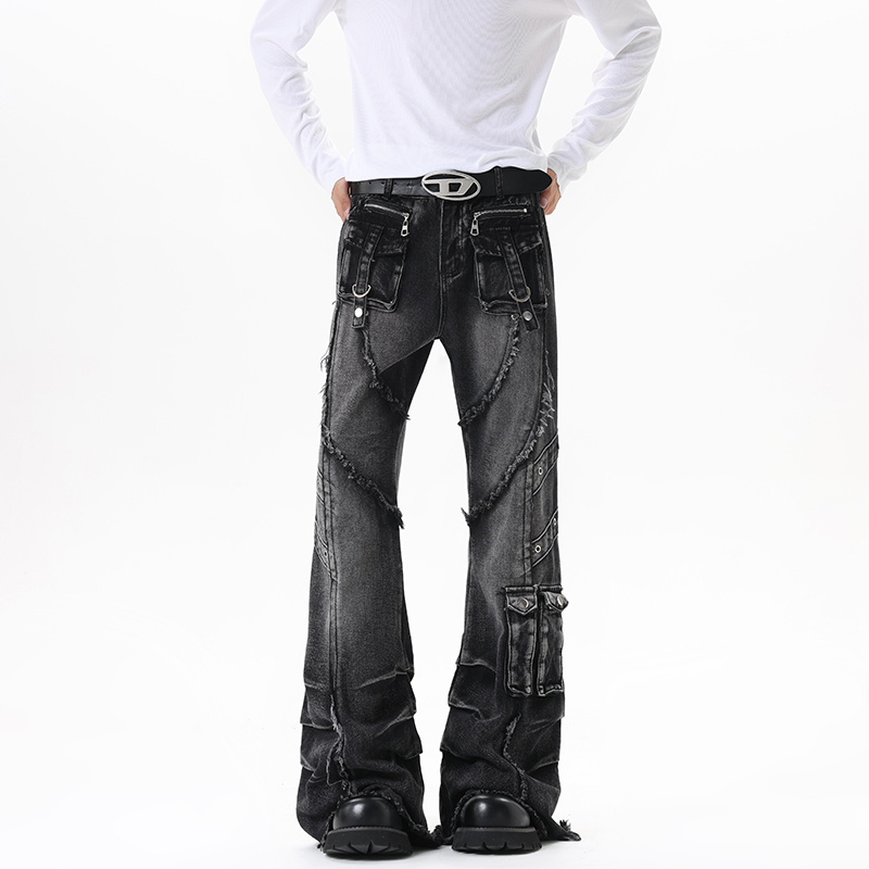 남성 맞춤형 스트리트 청바지 지퍼 패치 워크 프레이 디 - Men'S Fashion Jeans And Boots 리뷰 및 가격