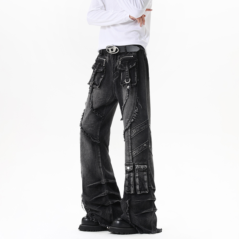 남성 맞춤형 스트리트 청바지 지퍼 패치 워크 프레이 디 - Men'S Fashion Jeans And Boots 리뷰 및 가격