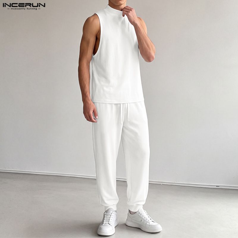 INCERUN 남성 세트 솔리드 컬러 터틀넥 민소매 탱 - Track Suit Men 리뷰 및 가격