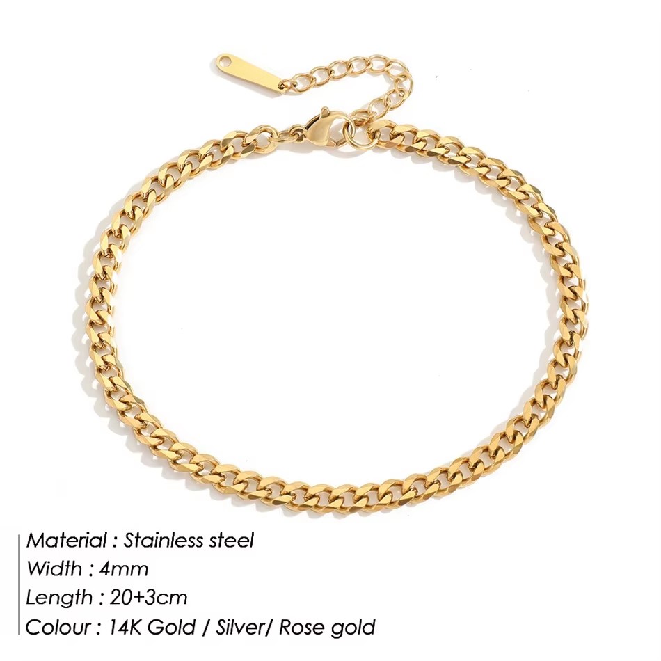 남녀공용 4MM 스테인리스 스틸 심플 쿠반 체인 발찌  - Men'S Fashion Gold Chain 리뷰 및 가격